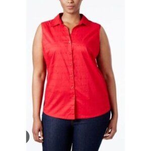 Karen Scott II Red Linen Blend Sleeveless Top Summer 4th of July Women's Size 2X